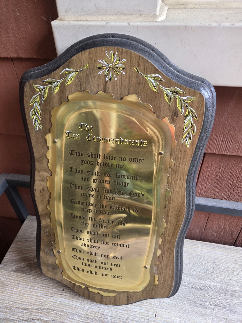 Vintage Home Interiors Homco The Ten Commandments Brass Wood Wall Plaque 10”x18”